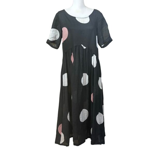 Black/white polka dot maxi dress, whimsical, playful, indie, artisan, statement - Picture 1 of 7